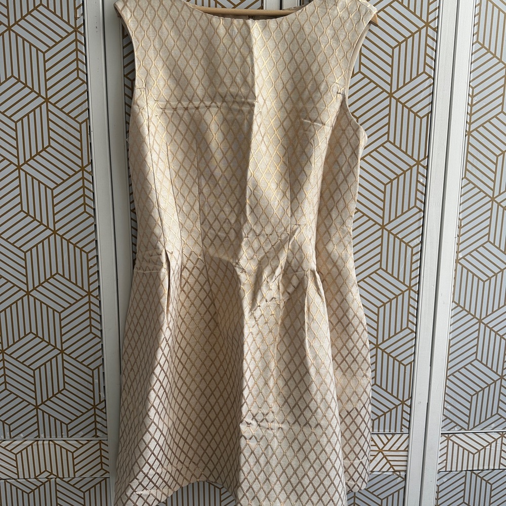 White House Black Market Cream Fit and Flare Midi Dress